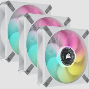 Corsair Co-9050117-Ww Ml120 Elite Rgb White Tripple X3 Kit + Controller ( Lighting Node Core ) - With 8x Rgb Leds 120x120x25mm Premium Magnetic Levitation Bearing 7 Blades Pwm Fans With Airguide 450-2000rpm 10-30dba 15-58cfm 0.3-2.9mm/H2o Static P