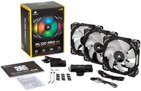 Corsair Co-9050076-Ww Ml120 Pro Rgb ( 12x Rgb Leds ) X3 Kit + ( Lighting Node Pro ) + 6port Hub - Black+Black Replaceable Corners Mounted To Anti-Vibration Rubber Dampers 120x120x25mm Premium Magnetic Levitation Bearing 7 Blades Pwm Fans 400-1600rpm