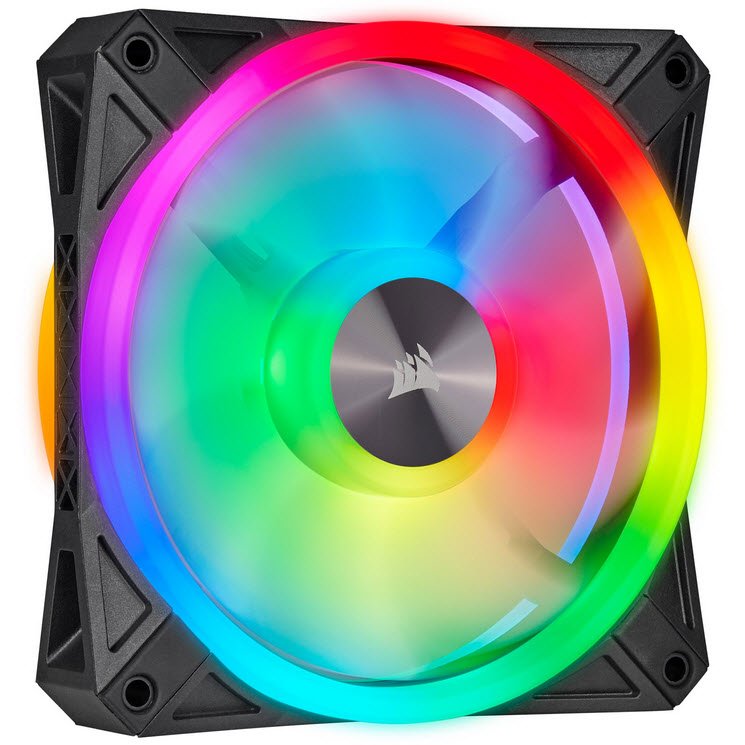 Corsair Co-9050097-Ww Ql120 Rgb Black Frame - With 34x Rgb Leds In 2+2 ( Double Sided ) Separate Light Loops ; 120x120x25mm Advanced Hydraulic Bearing 9 Blades Pwm Fans Rubber Corners For Noise Reduction 600-1500rpm 26dba 41.8cfm 1.55 Mm/H2o Static
