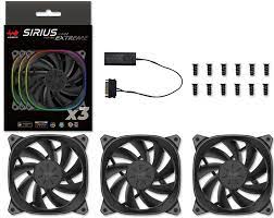 Inwin Ase120 Sirius Extreme Black Argb X3 Kit + Controller - Dual-Looped Rings Of Rgb Lighting - 120x120x25mm 9x Black Sickle Blades Pwm Fans Shockproof Rubber Corners For Noise Reduction 400-1500rpm 21-25dba 54 Cfm 1.55 Mm/H2o Static Pressure
