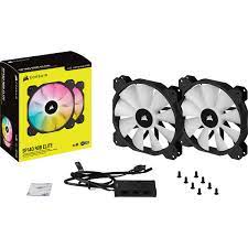 Corsair Co-9050156-Ww Af140 Elite Rgb Dual X2 Kit Black + Controller ( Lighting Node Core ) - With 8x Rgb Leds 140x140x25mm Fluid Dynamic Bearing 7 Blades Pwm Fans With Airguide 500-1700rpm 5-33.8dba 19.5-89cfm 0.16-2mm/H2o Static Pressure