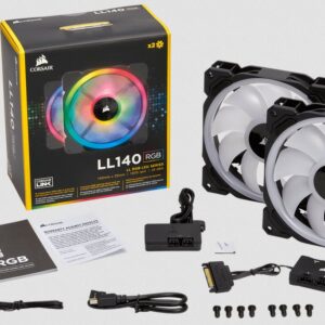 Corsair Co-9050074-Ww Ll140 Rgb - X2 Kit + Controler ( Lighting Node Pro ) + 6port Hub - With 16x Rgb Leds In 2 Separate Light Loops ; 140x140x25mm Advanced Hydraulic Bearing 9 Blades Pwm Fans Rubber Corners For Noise Reduction 600-1300rpm 25dba 51.