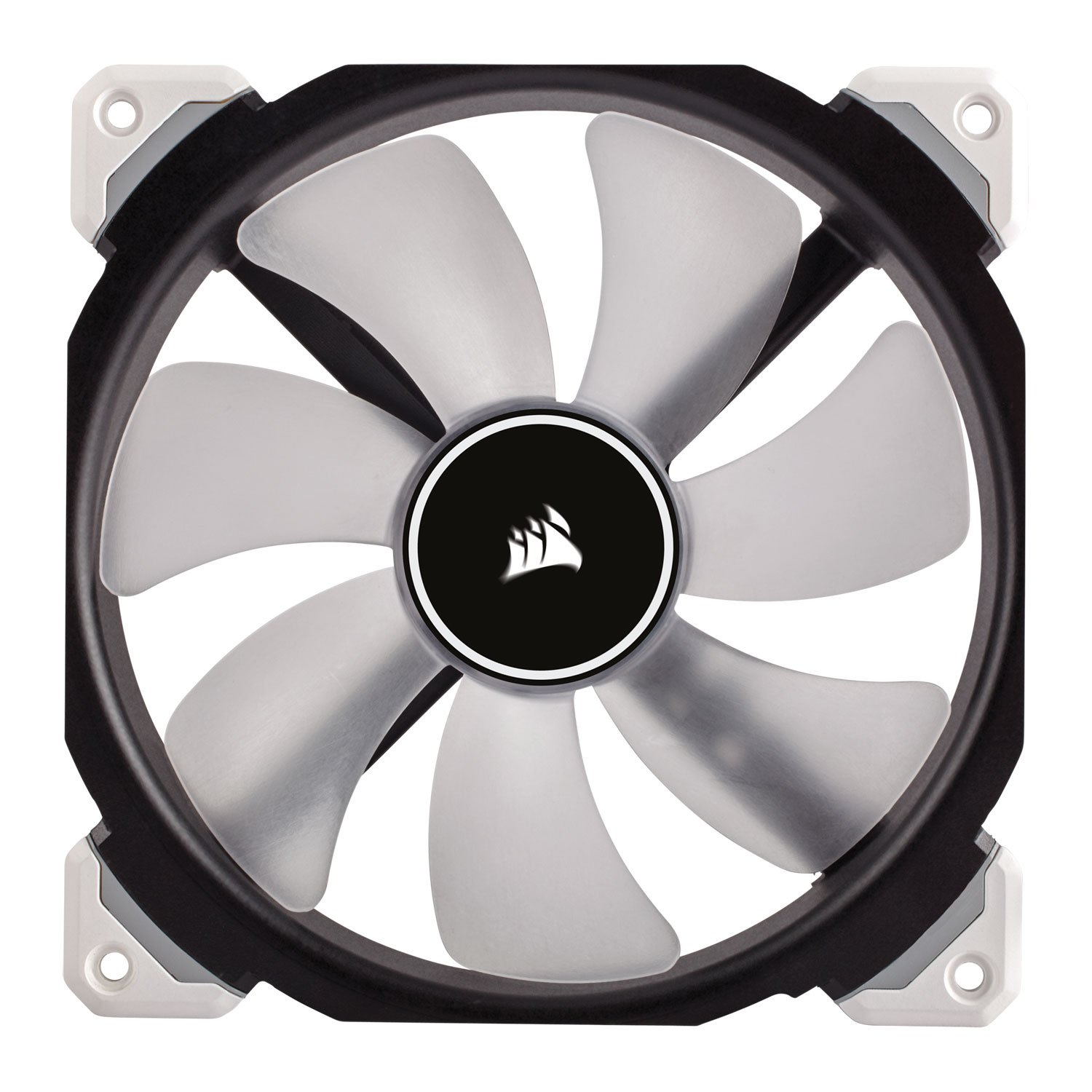Corsair Co-9050046-Ww Ml140 Pro + 12x White Led - Black+White Corner Highlight Replaceable Corners Mounted To Anti-Vibration Rubber Dampers 140x140x25mm Premium Magnetic Levitation Bearing 7 Blades 400-2000rpm 16-37dba 20-79cfm 0.2-3 Mm/H2o Static