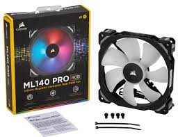 Corsair Co-9050077-Ww Ml140 Pro Rgb ( 12x Rgb Leds ) - Black Replaceable Corners Mounted To Anti-Vibration Rubber Dampers 120x120x25mm Premium Magnetic Levitation Bearing 7 Blades Pwm Fans 400-1200rpm 20.4dba 55.4cfm 1.27mm/H2o Static Pressure