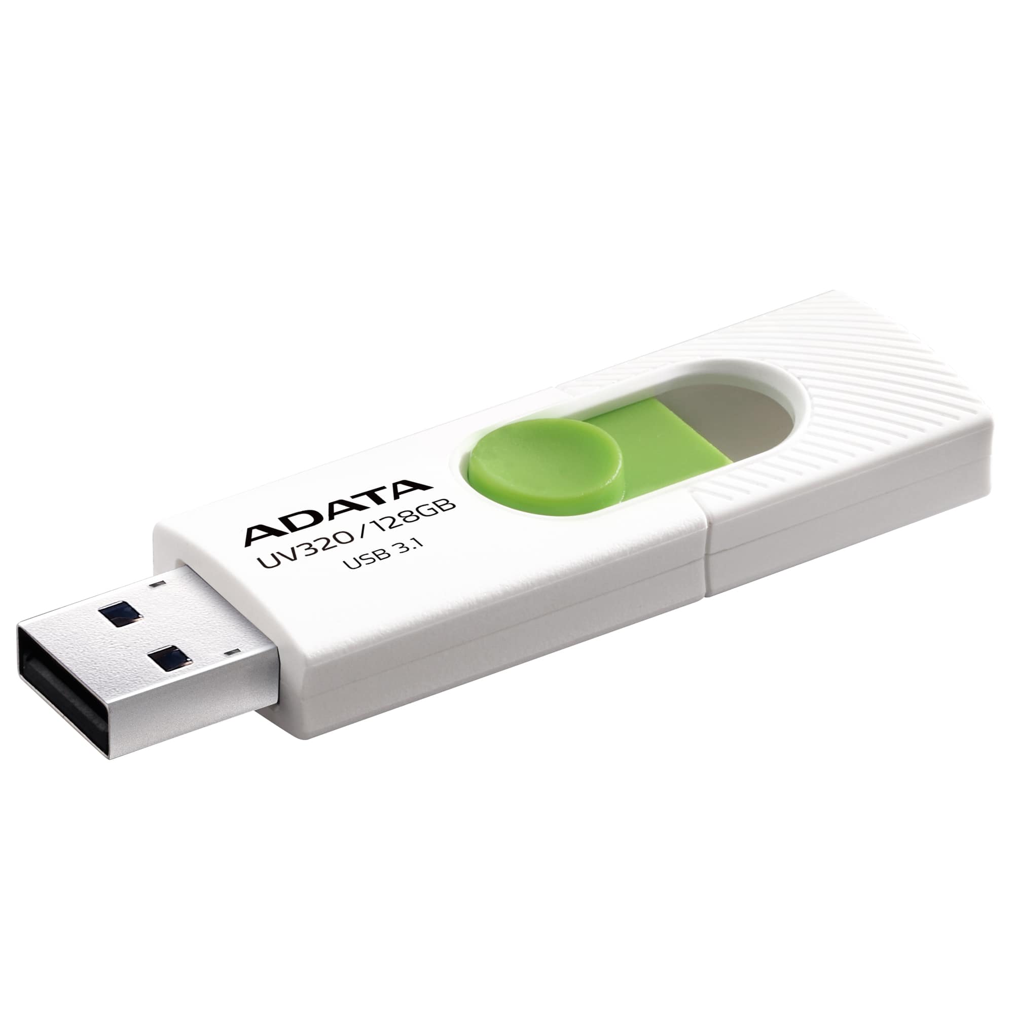 Adata Uv320 128gb White+Green Usb3.0 Flash Drive ( Usb2.0 Backwards Compatible ) Capless Design With Top Thumb Sliding Lid Usb3.0 Read/Write : 90/40 Mb/Sec 55x19.5x10mm Support Linux Mac Os Support Free Ostogo + Ufdtogo + 60days Trial Norton Intern