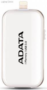 Adata I-Memory Flash Drive Ue710-128g-Cwh 128gb White - Usb3 + Apple Certified Mfi Lightning Dual-Connectors Flash Drive For Ios/Mac/Pc Support Ultra Hd 4k Video Playback + Apple Airplay ; 61x32x10mm Lightning Read/Write : 30.2/15.5 Mb/Sec With Ios/Ma
