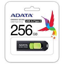 Adata Acho-Uc300-256g-Rbk/Gn 256gb Uc300 Flash Drive With Keyring Loop + Capless Sliding Design Usb3 (Gen1/5gbps) Type-C For Pc Or Mobile Devices Read/Write : 100/15 Mb/Sec 63x20.5x10mm Mini Size Support Linux Mac Os - 5 Years Warranty