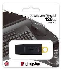 Kingston Dtx/128gb Exodia 128gb Flash Drive Black + Yellow Loop Attach To Key Rings - Type-A Usb3 Gen1 ( Usb2.0 Backwards Compatible ) 67.3x21x10.1mm Support Linux Mac Os - 5 Years Warranty