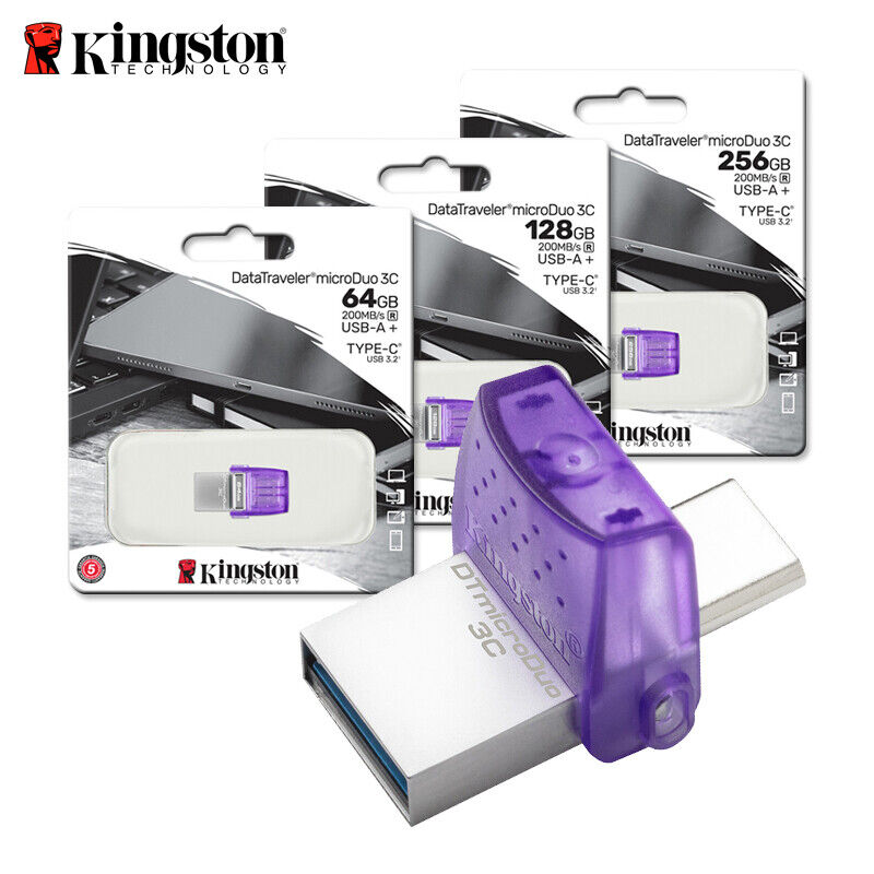 Kingston Dtduo3cg3/256gb Datatraveler Microduo 3c G3 Silver 256gb Flash Drive Usb3 (Gen1/5gbps) Type-A + Type-C Dual Interface ( Usb2.0/3.0 Type-A Backwards Compatible ) For Pc Or Mobile Devices With Direct Attach Read Upto 200 Mb/Sec 30x16.6x8.44mm