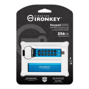 Kingston Ikkp200c/256gb Ironkey Keypad 200 256gb Usb3 Type-C Flash Drive With Hardware-Secured Lock ( With Customizable 10x Digit Numeric Combination Lock ) Auto-Lock When Removed From Host Device Drive Locks Down And Reformats After 10 Invalid Login
