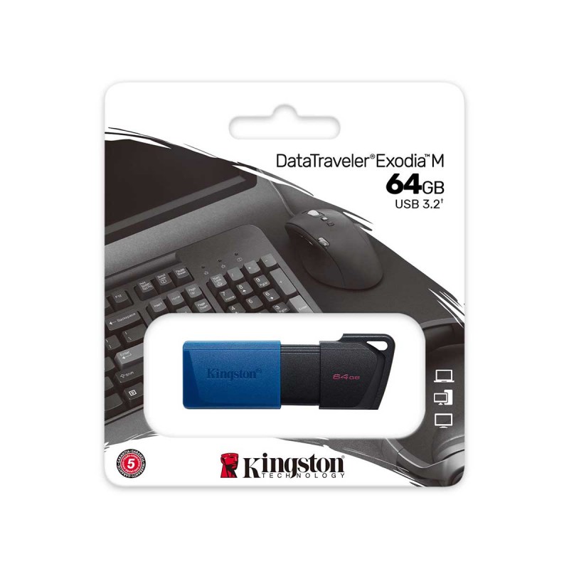 Kingston Dtx/64gb Exodia 64gb Flash Drive Black + Blue Loop Attach To Key Rings - Type-A Usb3 Gen1 ( Usb2.0 Backwards Compatible ) 67.3x21x10.1mm Support Linux Mac Os - 5 Years Warranty