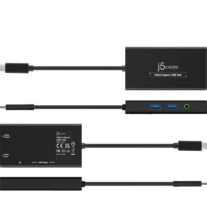 J5 Create Jva01 Video Capture Usb Hub ( For Video Conference Or Live Broadcast ) - Type-C ( Gen2/10gbps ) With 60w Pd3.0 + 2x Usb Type-A ( Gen1/5gbps ) Downstream + 4k Hdmi Out + 1080p Hdmi Input/Capture + 3.5 Mm Audio Out Driver Free For Windows/Macos/A