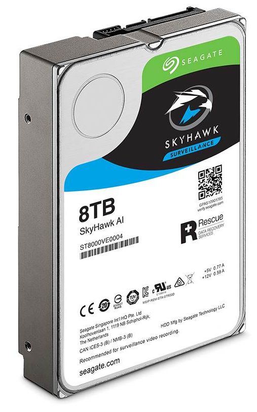 Seagate St8000ve000 / St8000ve0004 / St8000ve0001 8tb/8000gb Skyhawk Ai Surveillance Optimised With Imageperfect Ai Firmware Ai Stream Up To 64x Hd Cameras Sata6g 256mb Cache 7200rpm Sustained Data Rate - 235mb/Sec Designed For 24x7 Digital Video Su