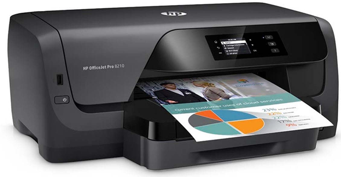 Hp D9l63a Officejet Pro 8210 With Auto Duplex Printing Unit + Network Ready ( Wired + Wireless ) 5cm Mono Display Individual Ink ; 1.2 Ghz Arm A9 Processor / 600 Mhz Arm R4 Processor 256mb Ddr3 2400x1200dpi ; Mono/Color : 22/18ppm 250s Input Tray 1