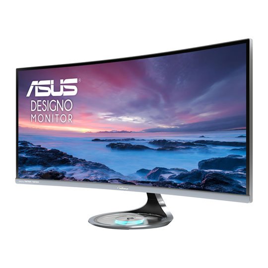 Asus Designo Mx34vq 34" + Curved ( 1800r ) + Speaker ( 2x 8w Harman Kardon Sepaker ) + Qi Wireless Charger On Base - With Ah-Ips Technology ( True 178 Wide Viweing Angle + Real Color ) - 7mm Ultra-Slim With 8.4mm Frameless Bezel Trace-Free + Quickfi