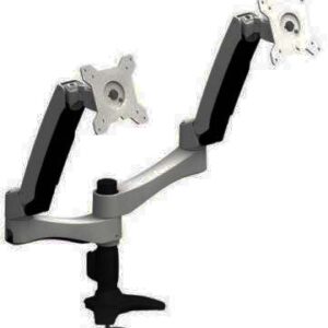 Aavara Ai742 Free Style Lcd Stand - Dual Flip Mount 2x Lcd - Grommet Base - 2 Independent Swing Arms Horizontal & Vertical Shift +/-90 Swivelable 110 ( +90~-20 ) Tilt Angle Adjustable 360 Rotation Pivot For Landscape Or Portrait Height Adjustable