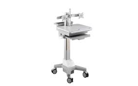 Aavara Cnd01 Mobile/Medical Workstation Cart ( Dual Display ) - 4 Wheels With Lock Support Up To 2x 24"/8kgs Led With 40 Tilt + 360 Rotation 205+500mm Height Adjustable With Modularized Pc Holder/ Scanner Holder / Keyboard+Mousepad Tray / Storage