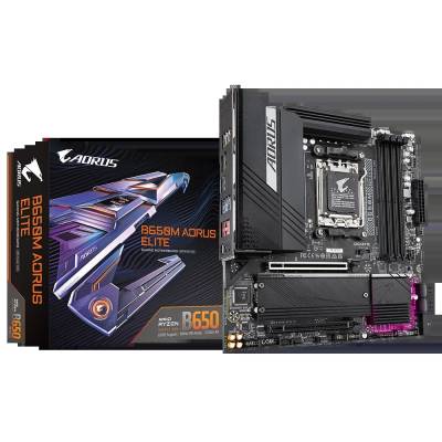 Gigabyte B650m Aorus Elite Ax + Wifi : Amd Am5 Mb - With 12+2+1 Phase Digital Vrm Aluminum I/O Cover With 8mm Heatpipe Addressable Led Strip Support On-Board Multi-Key Buttons 2x Copper Pcbs Design Mosfet Heatsinks Smartfan6 With 6x Temperature Senso