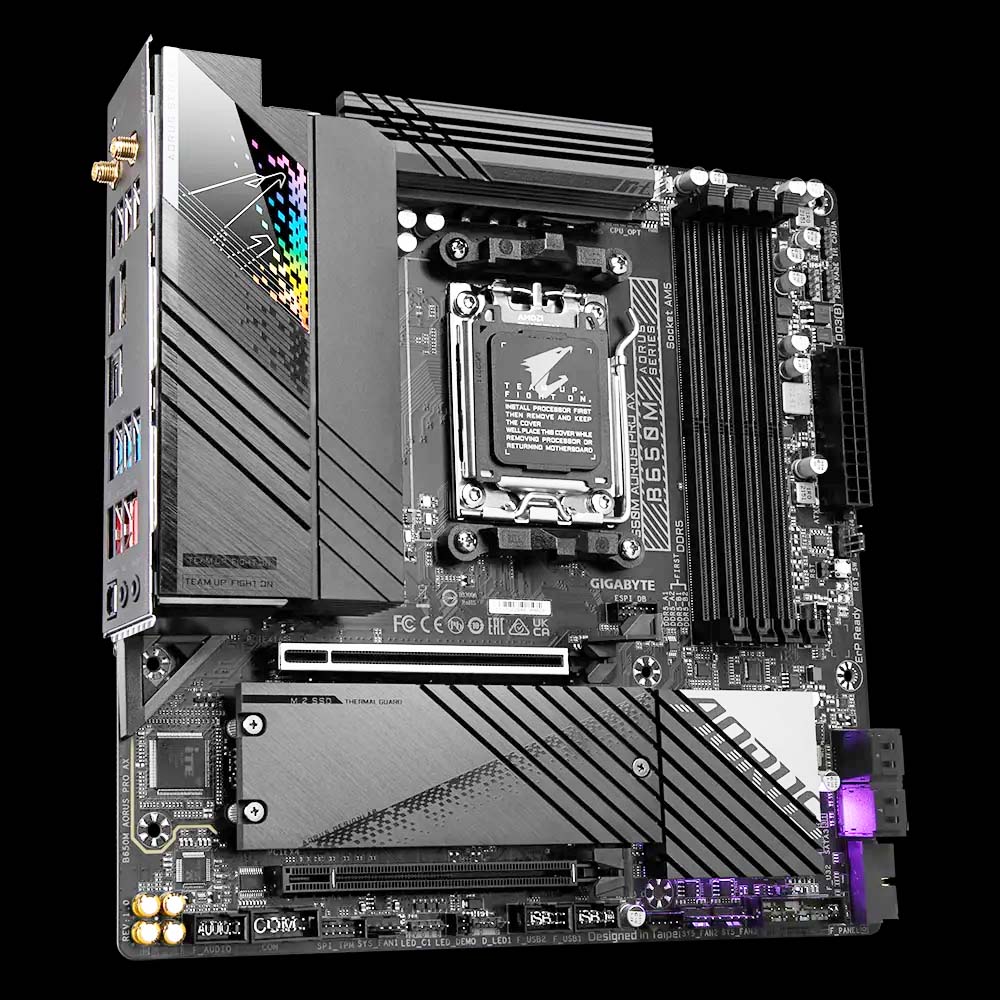 Gigabyte B650m Aorus Pro Ax + Wifi : Amd Am5 Mb - With 12+2+1 Phase Digital Vrm Aluminum I/O Cover With 8mm Heatpipe Addressable Led Strip Support On-Board Multi-Key Buttons 2x Copper Pcbs Design Mosfet Heatsinks Smartfan6 With 6x Temperature Sensor