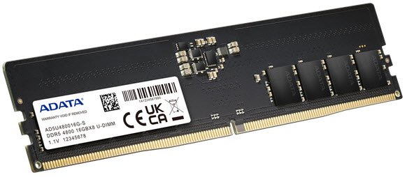 Adata Ad5u480016g - 16gb Ddr5-4800 Value Cl40 - 288pin 38.4gb/Sec Memory Bandwidth Built-In Ecc 1.1v With Built-In Power Management Ic - Lifetime Warranty - Retail Pack