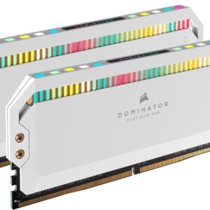 Corsair Cmt64gx5m2b5600c40w - Ddr5-5600 (Pc5-44800) Dominator Platinum Rgb White Tall Heatsink With Dhx Cooling 32gb X2 Kit 12x Addressable Capellix Rgb Leds Per Module With Dhx Technology Cl40 - 288pin 38.4gb/Sec Memory Bandwidth Built-In Ecc 1.