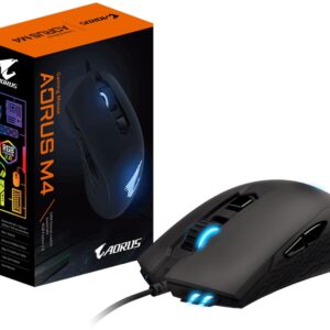 Gigabyte Aorus M4 Optical Gaming Mouse - Black With Customizable Rgb (16.8m Color) In 4 Zones 98g Lightweight Ambidextrous Design 50 Million Clicks Omron Switch 6 Pogramable Buttons Pixart Pmw3988 50-6400dpi 200ips ( Inch Per Sec ) 50g Acceleration