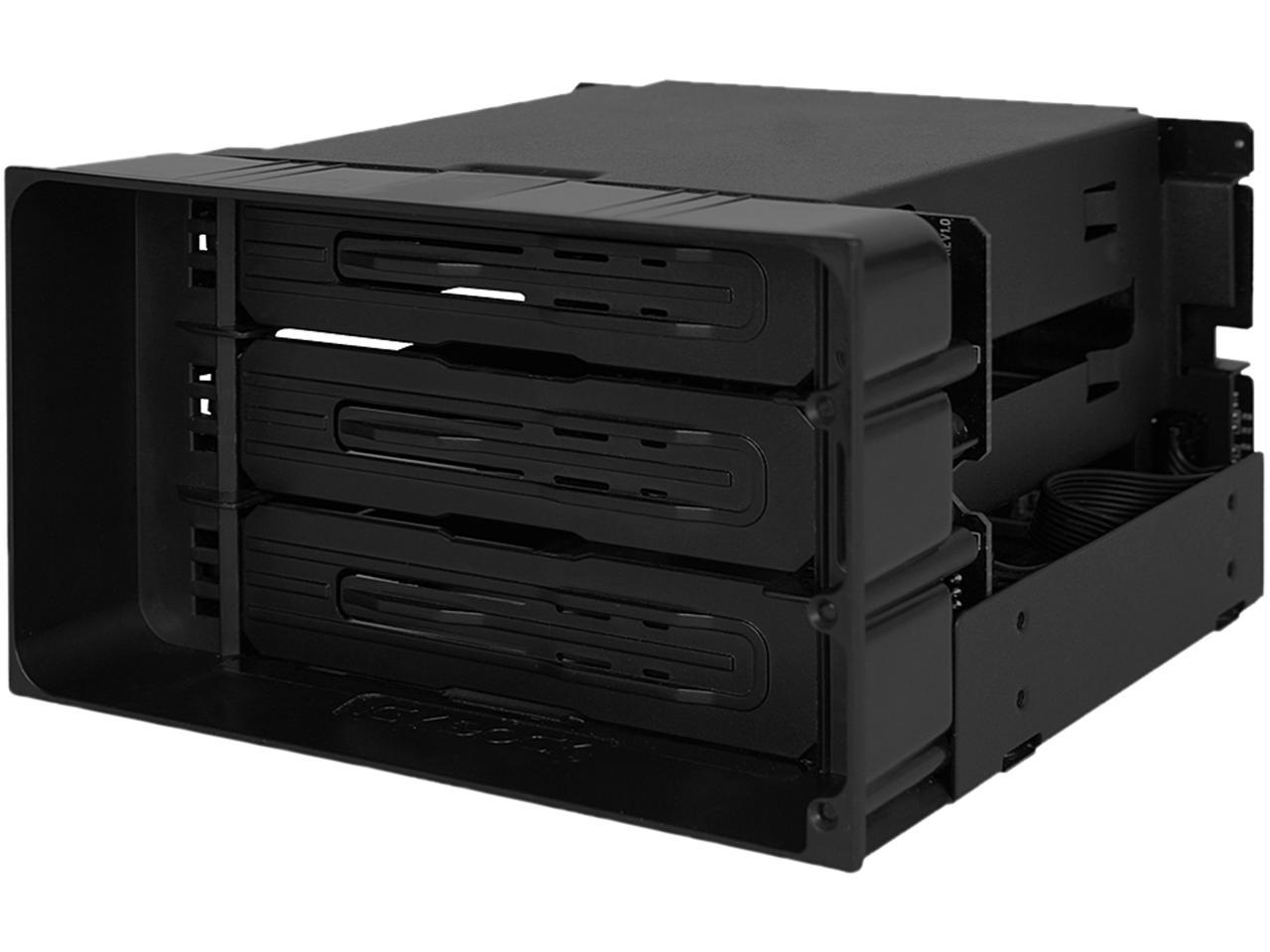 Icydock Mb830sp-B Mobilerack / Internal Docking - 3 X Hot-Swappable 3.5" Sata/Sas In 2 X 5.25" Bay Screwless + Trayless + Spring Loaded Dust Cover With Apt ( Active Power Technology - Led + Fan Only Powered When Hdd Inserted ) Aluminum Blac