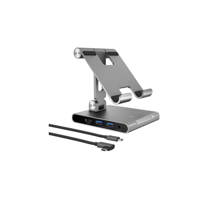 J5create Jts224 Multi-Angle Mobile Stand With Mini Dock Upto 1.5kg Mobile Device - Aluminum Construction Adjustable Angle And Height Foldable Design With Type-C Mini Dock ( 2x Type-A + 1x Type-C With 100w Pd + 4k Hdmi + 3.5mm Audio/Mic + Microsdxc Car