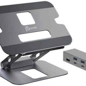 J5create Jts327 Multi-Angle Mobile Stand With Mini Dock Upto 4kg 16" Notebook - Aluminum Construction Adjustable Angle And Height Foldable Design With Magnetic Attached Type-C Mini Dock ( 2x Type-A + 1x Type-C With 100w Pd + 4k Hdmi )