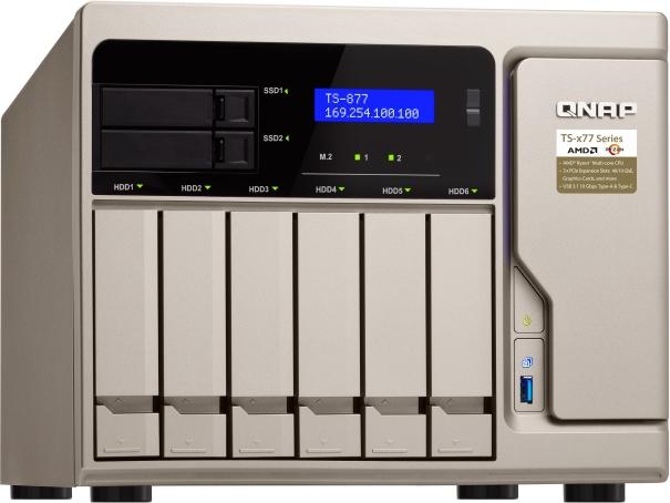 Qnap Ts-877 Multi-Bay Nas ( Support Raid 0/1/5/6/10/50/60/Jbod ) - 6x Hot-Swappable Sata 2.5"/3.5" + 2x Hot-Swappable 2.5" Sata + 2x Ngff/M.2 Sata Ssd - With Amd Ryzen 5 1600 6-Core 3.2ghz Up To 3.6ghz Turbo Processor 8gb (4gbx2) Ddr4 ( U