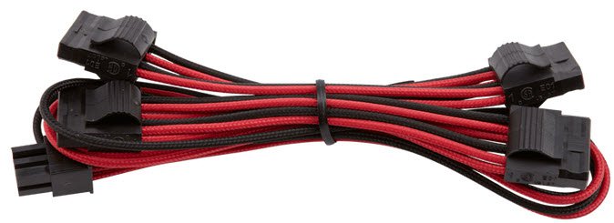 Corsair Cp-8920197 Red+Black Premium Individually Sleeved Flexible Paracorded Cable With Cable Comb - 4pin Molex 750mm With 4 Connectors - For Rmx Series ; Rmi Series Sf Series