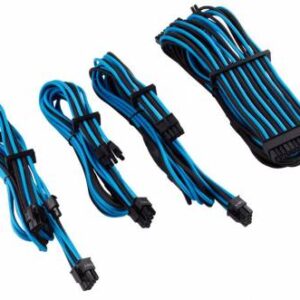 Corsair Cp-8920221 Blue+Black Premium Individually Sleeved Flexible Paracorded Modular Cable Starter Kit ( Type4 Gen4 ) 4x Cable Combs - Include 1x 610mm Atx ( 20+4pin) + 1x 750mm Eps12v(4+4pin) + 2x 650mm Pci-E 8(6+2) Pin Heatshrink-Less Connectors W