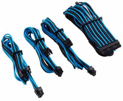 Corsair Cp-8920221 Blue+Black Premium Individually Sleeved Flexible Paracorded Modular Cable Starter Kit ( Type4 Gen4 ) 4x Cable Combs - Include 1x 610mm Atx ( 20+4pin) + 1x 750mm Eps12v(4+4pin) + 2x 650mm Pci-E 8(6+2) Pin Heatshrink-Less Connectors W