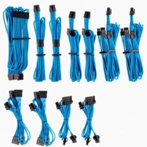 Corsair Cp-8920225 Blue Premium Individually Sleeved Flexible Paracorded Modular Cable Pro Kit With 9x Cable Combs ( Type4 Gen4 ) 9x Cable Combs - Include 1x 610mm Atx ( 20+4pin) + 2x 750mm Eps12v(4+4pin) + 6x Pci-E 8(6+2)Pin (4x650mm) + 8x Sata(2x750mm