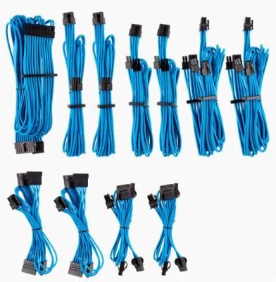 Corsair Cp-8920225 Blue Premium Individually Sleeved Flexible Paracorded Modular Cable Pro Kit With 9x Cable Combs ( Type4 Gen4 ) 9x Cable Combs - Include 1x 610mm Atx ( 20+4pin) + 2x 750mm Eps12v(4+4pin) + 6x Pci-E 8(6+2)Pin (4x650mm) + 8x Sata(2x750mm