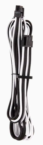Corsair Cp-8920241 White+Black Premium Individually Sleeved Flexible Paracorded Cable ( Type4 Gen4 ) - 2x Eps12v(4pin+4pin) 2x 750mm With 2 Connectors Heatshrink-Less Connectors With Modular Interlocking Cable Combs - For Rmx Rmi Series Hx Hxi Ax A