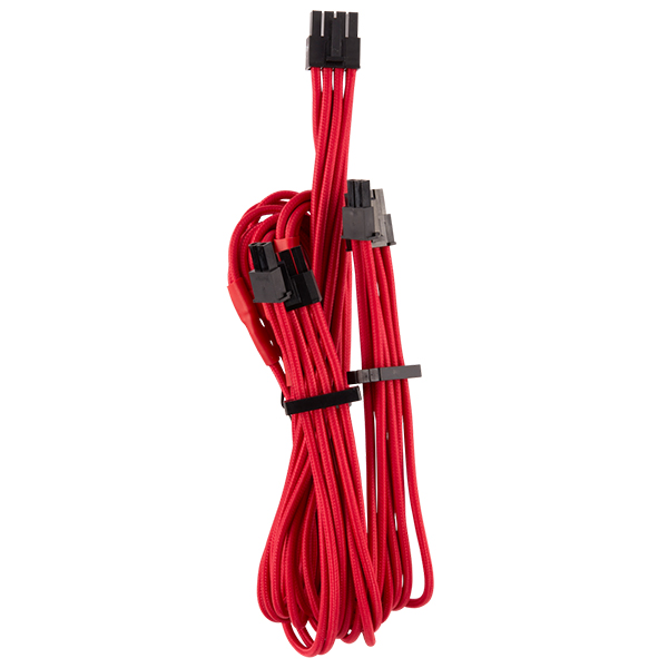 Corsair Cp-8920251 Red Premium Individually Sleeved Flexible Paracorded Cable ( Type4 Gen4 ) - 4x Pcie (6 Or 8pin) 2x 650mm With 4 Connectors Heatshrink-Less Connectors With Modular Interlocking Cable Combs - For Rmx Rmi Series Hx Hxi Ax Ax1600i S