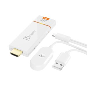 J5 Create JVAW76Pro ScreenCast 4K Wireless Display Adapter, designed for streaming content from phones, tablets or laptops to tv, projector or monitor wirelessly