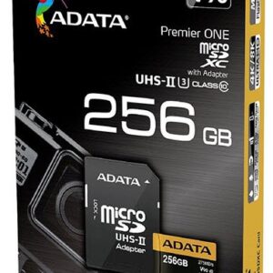 Adata Premier One Ausdx256guii3cl10-Ca1 256gb Microsdxc ( 15x11x1mm ) With Sdxc Adapter - Uhs-Ii U3 ( 16pin Dual Channel Compatiable With Old Uhs-I Device/Reader ) Not Compatible With Sdhc Only Device/Reader With Sdmi Read/Write : 290/260mb/Sec - Lif