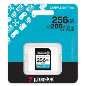 Kingston Canvas Go1 Plus Sdg4/256gb Sdxc Card designed for high performance up to 200mb/s read 4k UHD Recording for DSLRs, drones