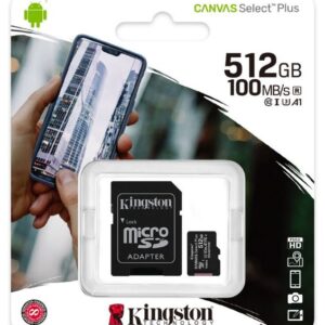 Kingston Sdcs2/512gb Microsdxc Canvas Select Plus - Designed For Hd+Hi-Res Filming With Water/ Temperature/ Shock/ Vibration/ X-Ray Proof ( Secure Digital Extended Capacity 15x11x1mm ) With Sdxc Adapter Not Compatible With Sdhc Only Camera/Reader Uh