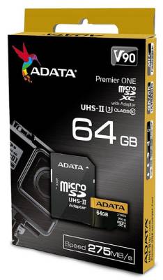 Adata Premier One Ausdx64guii3cl10-Ca1 64gb Microsdxc ( 15x11x1mm ) With Sdxc Adapter - Uhs-Ii U3 ( 16pin Dual Channel Compatiable With Old Uhs-I Device/Reader ) Not Compatible With Sdhc Only Device/Reader With Sdmi Read/Write : 275/155mb/Sec - Lifet