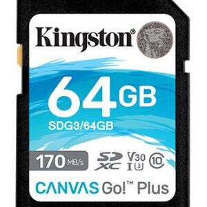 Kingston Canvas Go! Plus SDCG3/64GB micro sdxc high speed memory card designed for 4k video recording, drones and action cameras, read speeds up to 170mb/s write up to 90mb/s us and v30 speed performance includes SD adapter ideal for fast action photography and mobile devices
