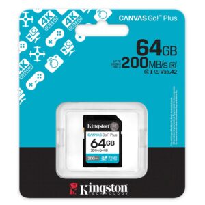 Kingston Canvas Go! Plus Sdg4/64gb Sdxc Card: high performance durable storage solution for 4k video, action cameras and drones - 200mb/s transfer speeds - UHS-1 us V30 speeds includes SD adapter