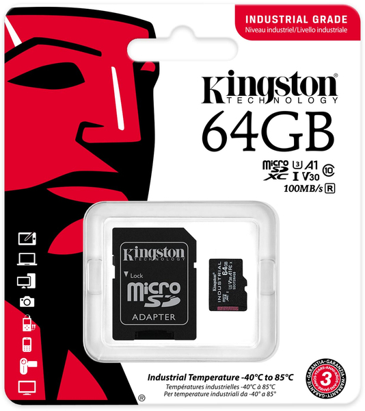 Kingston Sdcit2/64gb 64gb Micro Sdxc ( 15x11x1mm ) With Sd Adapter - Industrial Grade For Extreme Condition ( Operating Temperature Rating Of -40c To 85c ) - Uhs-I U3 ( Uhs-I / Sd3.0 ) With Sdmi Not Compatible With Sdhc Only Device/Reader Read/Write :