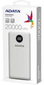 Adata Ap20000qcd-Dgt-Cwh P20000qcd White Powerbank 20000mah(74wh) , Qualcomm Quick Charge 3.0 , Pd3.0 Fast Charge , Resilient Plastic With Fire-Retardant , Micro-Usb + Type-C Dual Input ( 5v/3a Or 9v/2a ) For Fast Charging + Triple Output ( 2x Usb Type-A