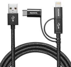 Adata Amcl22in1-100cmk-Cbk Usb2.0 2-In-1 Universable Sync+Charge Cable , Black - Aluminum Housing + Nylon Braided Cable - 100cm - Usb2 Type-A To Microusb + Type-C