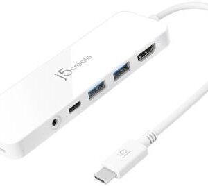 J5 Create Jcd373 7-In-1 Minidock - Usb3.0 Type-C ( Gen1/5gbps ) Universal Docking Station - With 4k Hdmi ( Upto 3840x2160@30hz Or 1920x1080@60hz ) + Usb3 Type-C With 60w Pd3.0 + 2x Usb3.0 Type-A + Dual Card Readers ( Sdxc + Microsdxc ) + 3.5mm Audio In/O