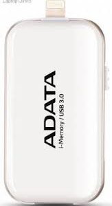 Adata I-Memory Flash Drive Ue710-128g-Cwh 128gb White - Usb3 + Apple Certified Mfi Lightning Dual-Connectors Flash Drive For Ios/Mac/Pc Support Ultra Hd 4k Video Playback + Apple Airplay ; 61x32x10mm Lightning Read/Write : 30.2/15.5 Mb/Sec With Ios/Ma