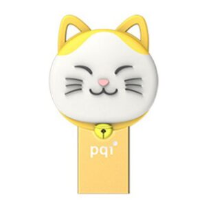 Pqi 604v-064gr3001 Connect303 ( Lucky Cat ) 64gb Gold - Usb3.0 / Microusb Dual-Connectors Flash Drive Strap With 3.5mm Audio Jack Dust Cover Design Cob ( Chip-On-Board ) Design 26x42x13mm - Limited Lifetime Warranty